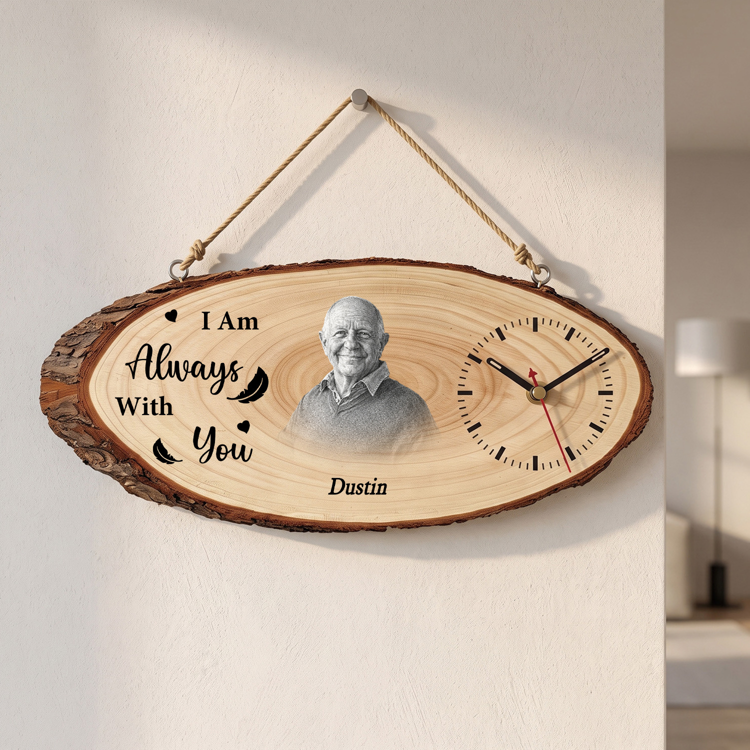 Personalised Wooden Keepsake Clock with Photo and Name – Memorial Gift for Family