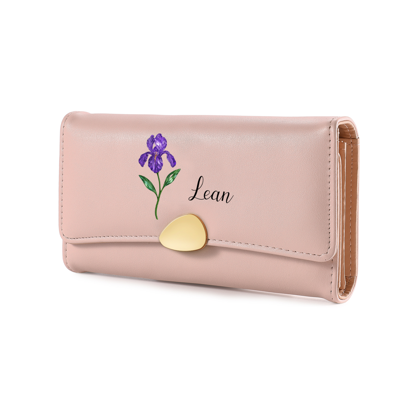 Personalised Long Women’s Leather Wallet with Birth Flower and Name