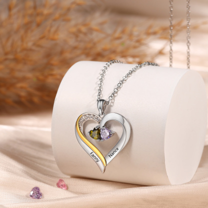 Personalised S925 Silver Heart Name Birthstone Necklace for Women