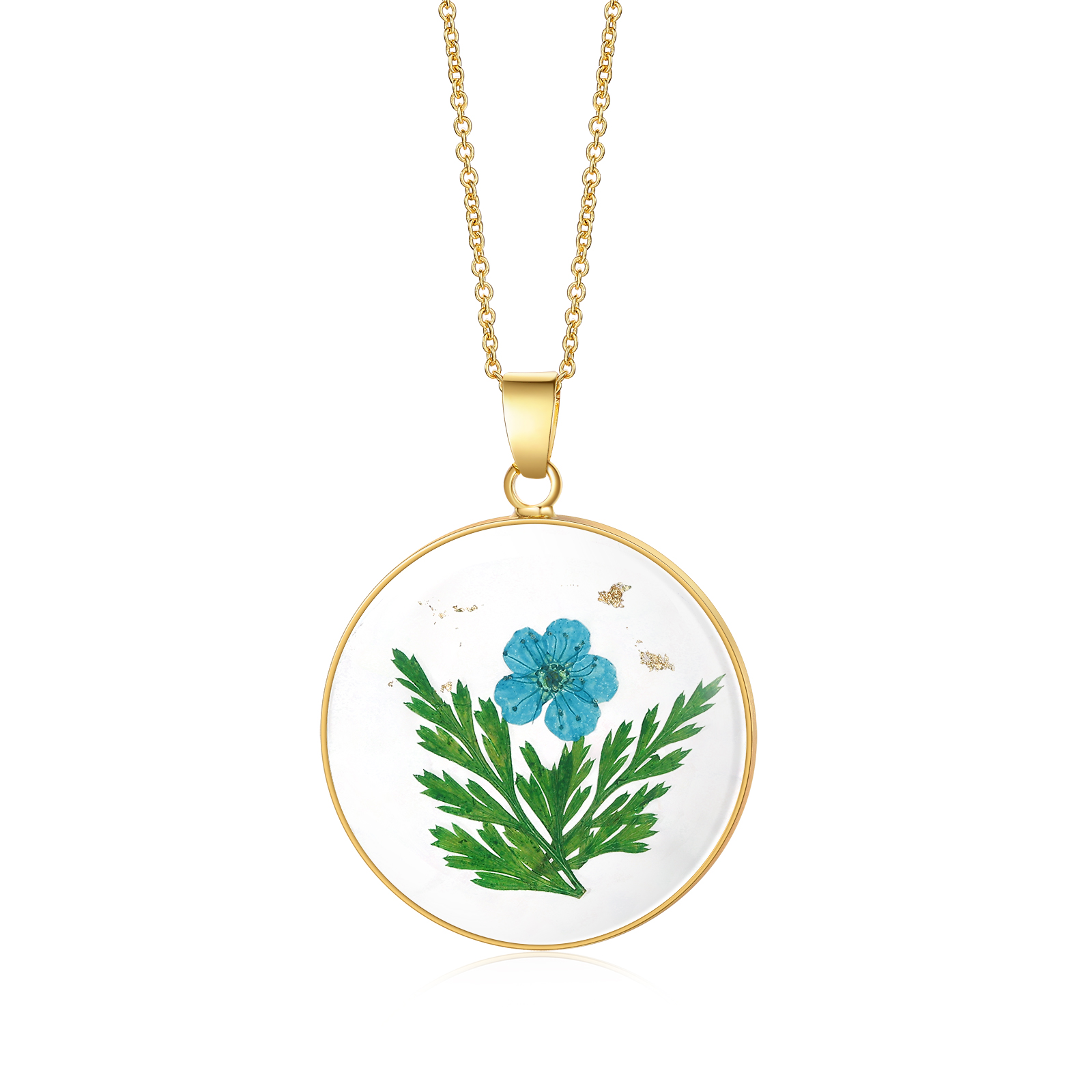 Personalised Gold Botanical Birth Flower Resin Pendant Necklace