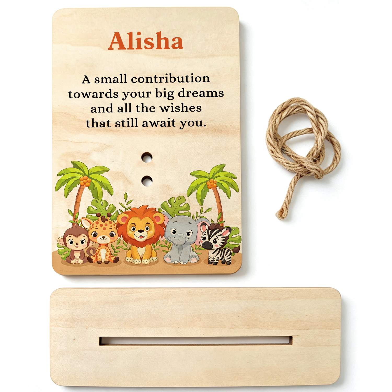 Personalised Wooden Money Holder with Name – Children's Birthday Gift Animal Design