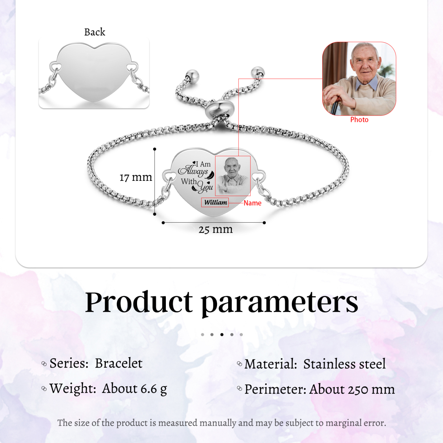 Personalised heart bracelet with photo – Memorial gift 'I am always with you'