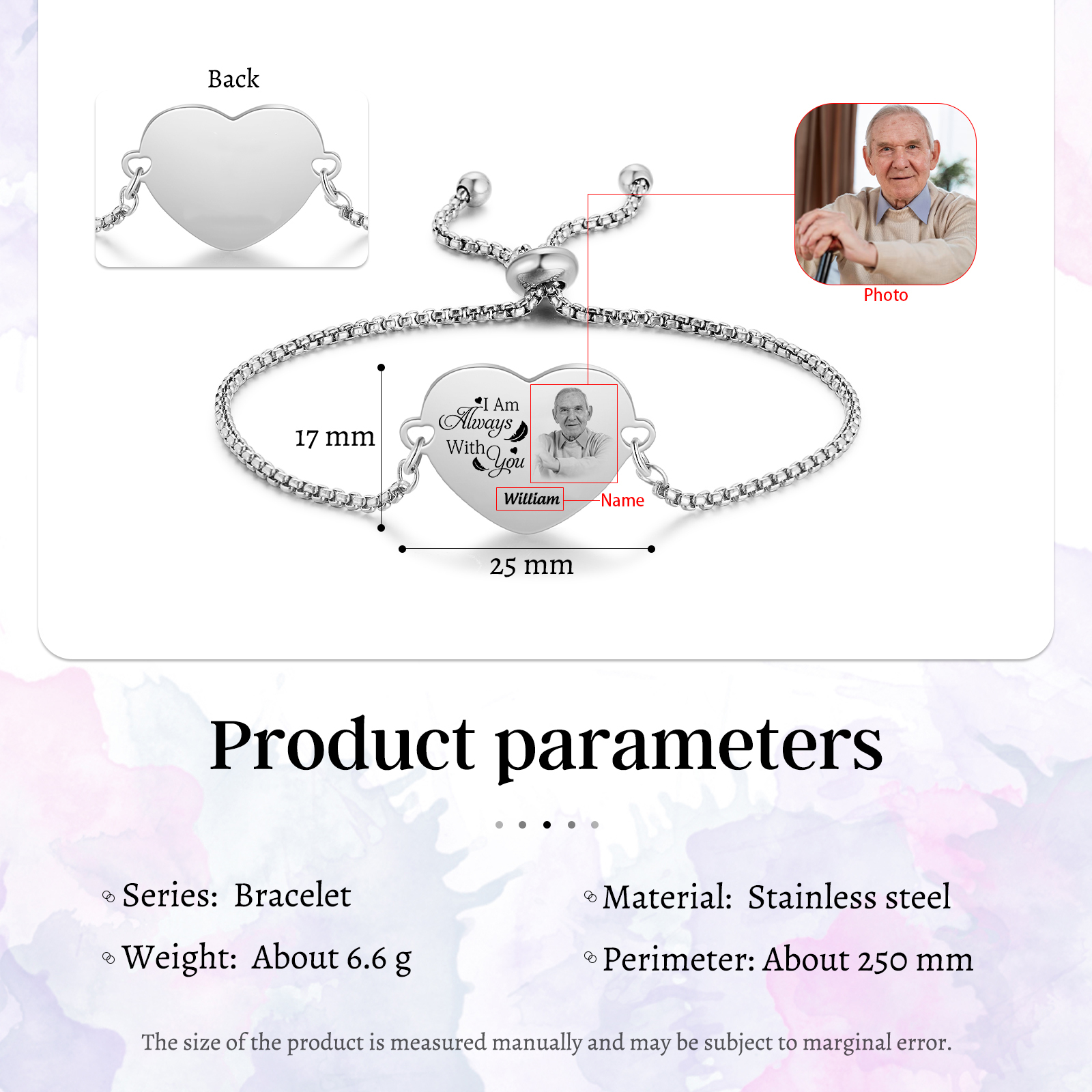 Personalised heart bracelet with photo – Memorial gift 'I am always with you'