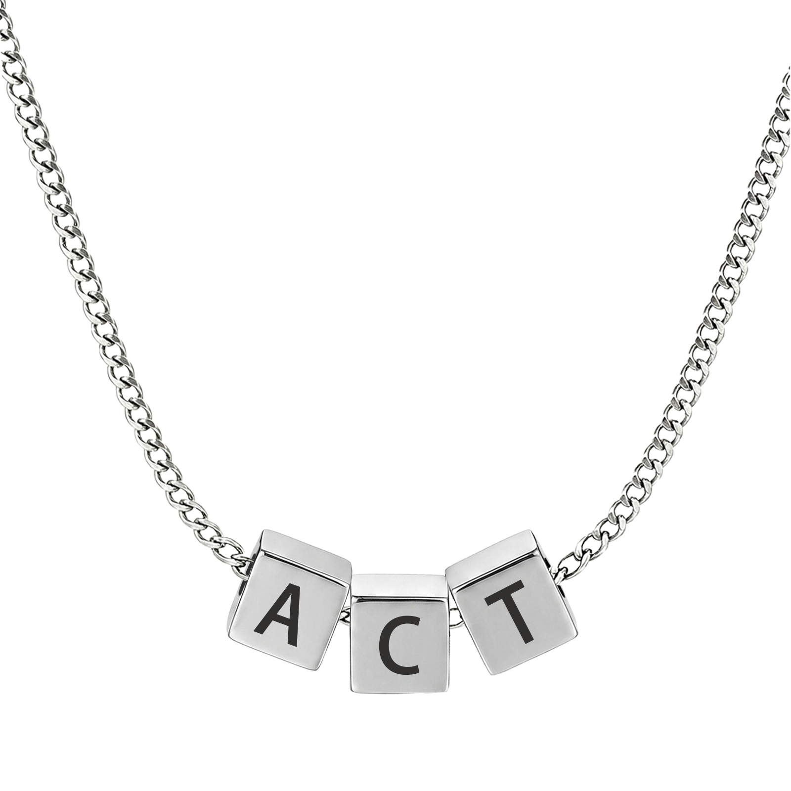 Personalised Stainless Steel Cube Letter Necklace For Men