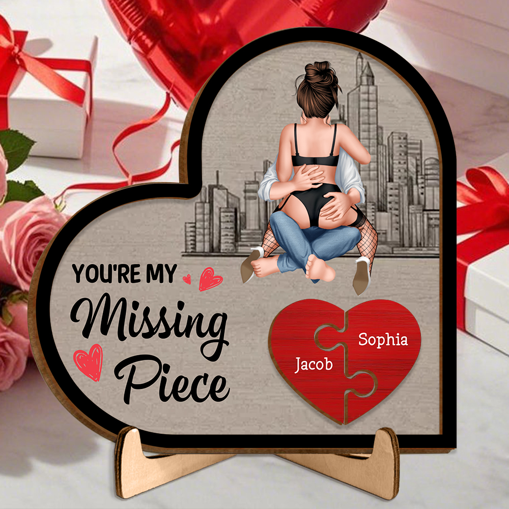 Wooden Heart Puzzle Plaque with Stand for Couples, ‘You’re My Missing Piece’