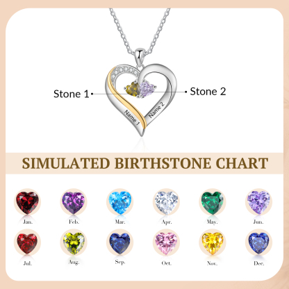 Personalised S925 Silver Heart Name Birthstone Necklace for Women