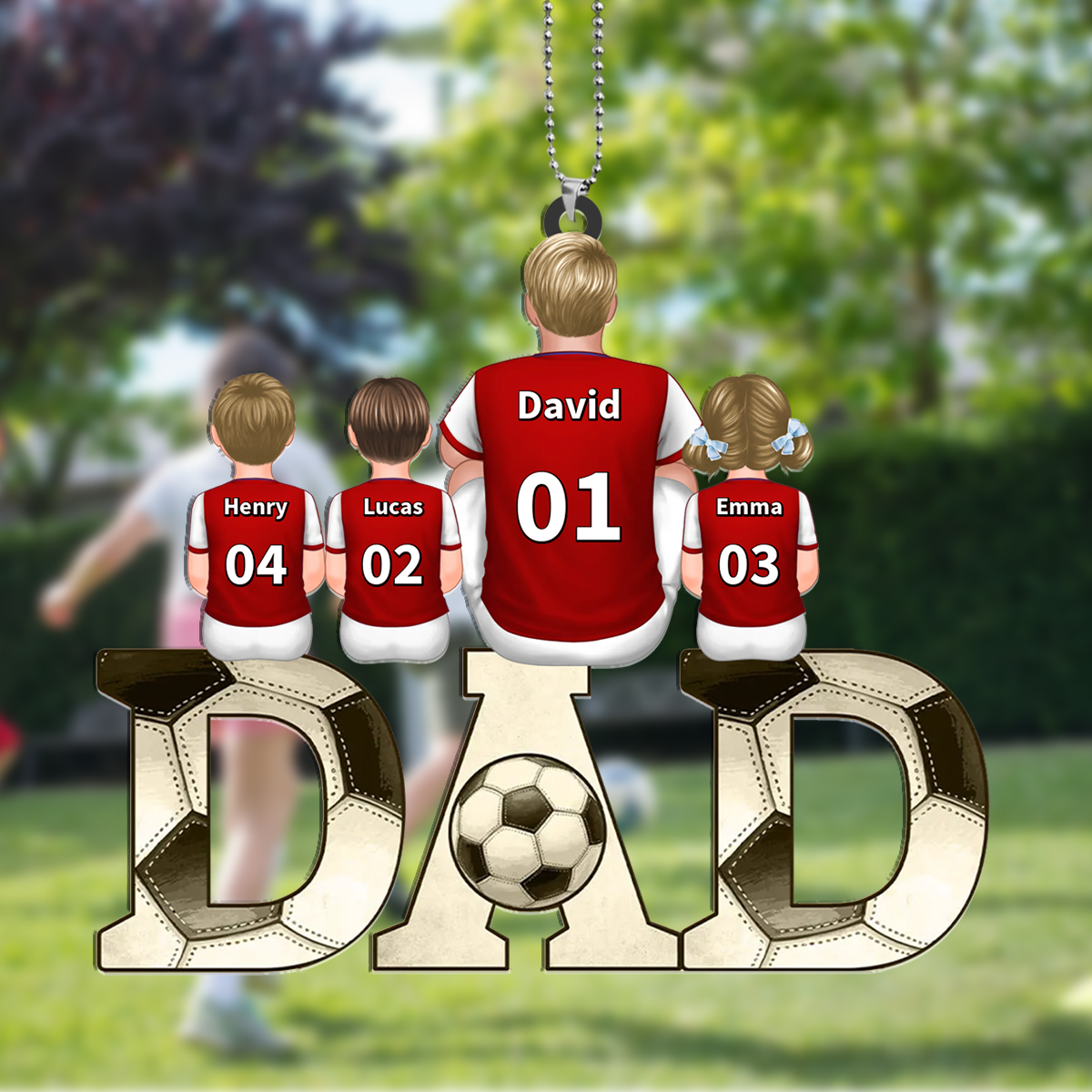 Personalised Football Dad Keyring 1–4 kids’ Names and Numbers Hanging Ornament for Dad | Jessemade