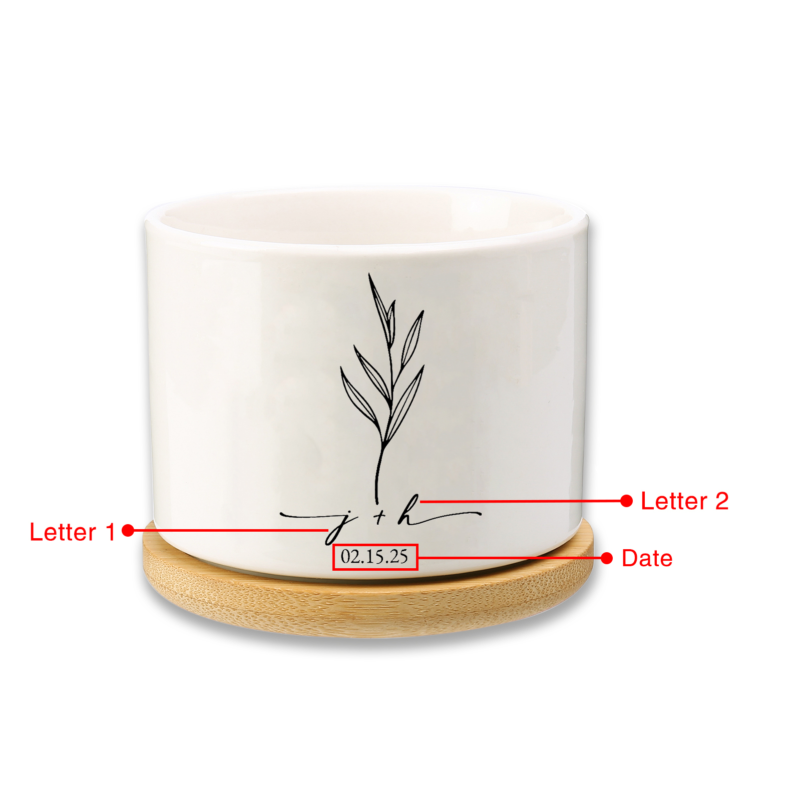 Personalised Ceramic Pot with base for Couples/Weddings/Engagements