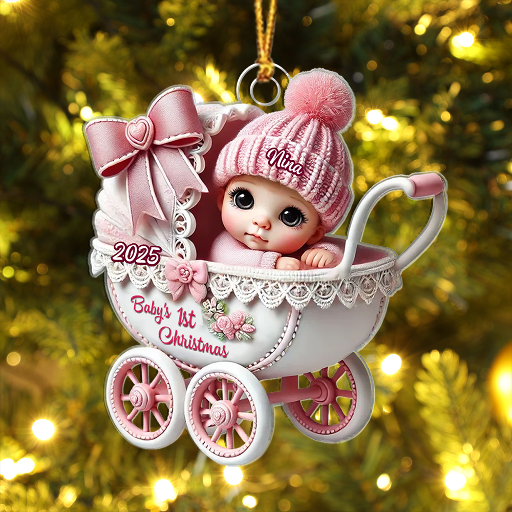 Personalised Pink Pram Baby's 1st Christmas Tree Decoration