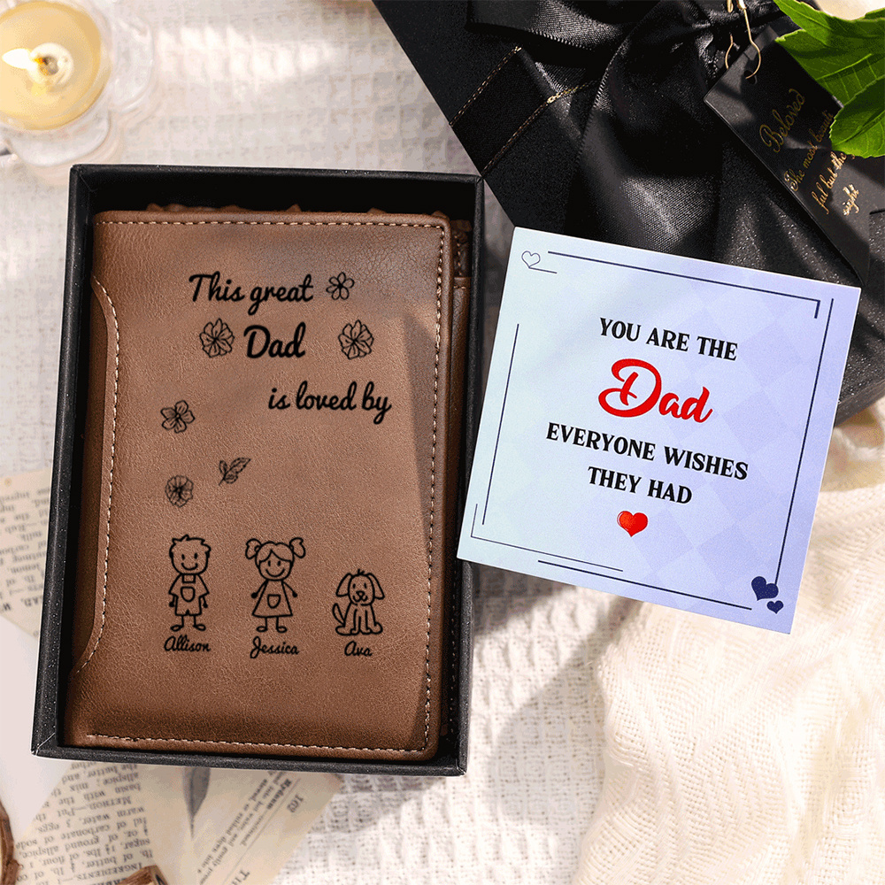 Personalised Leather Wallet Custom Engraved Father’s Day Birthday Gift from Kids Practical Keepsake for Dad Grandad | Jessemade