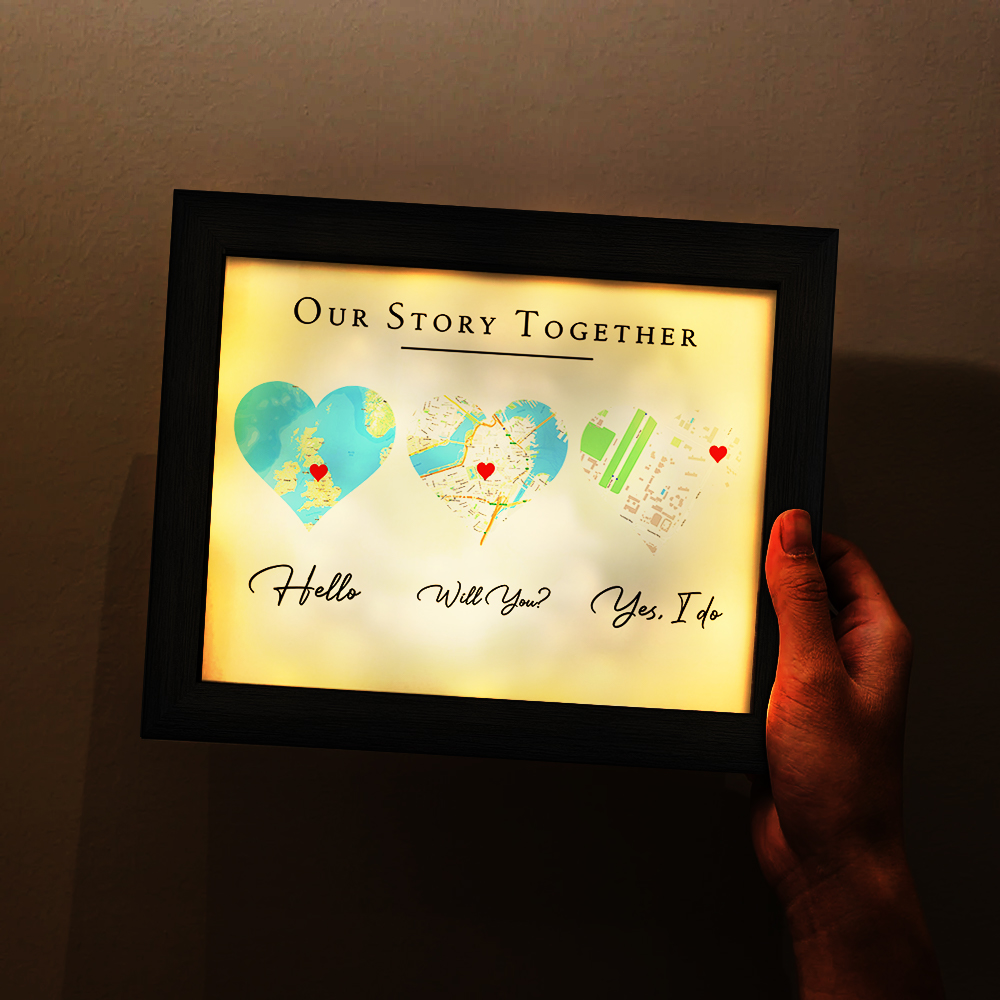 Personalised Map Heart LED Engagement Photo Frame
