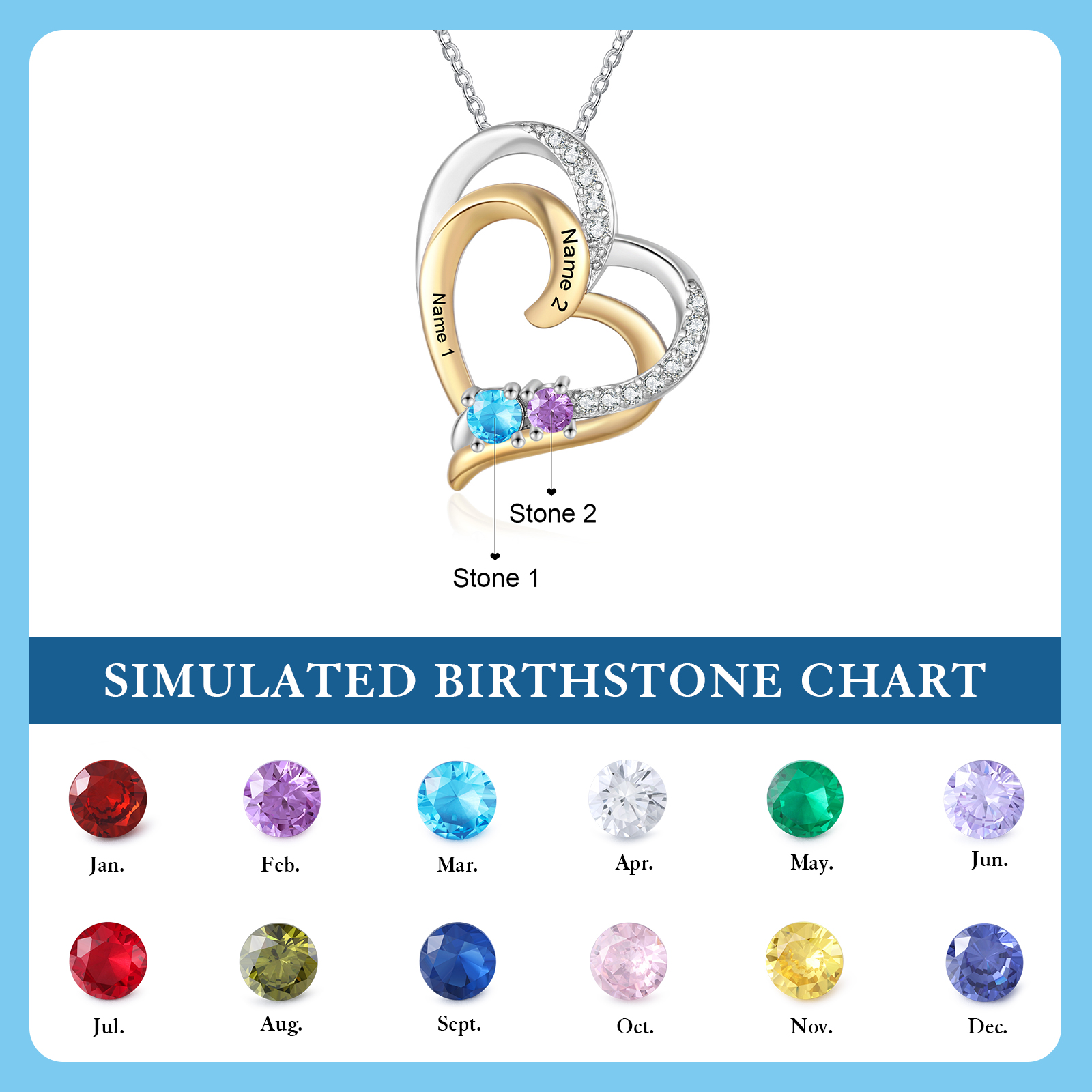 Personalised Double Heart Birthstone Necklace