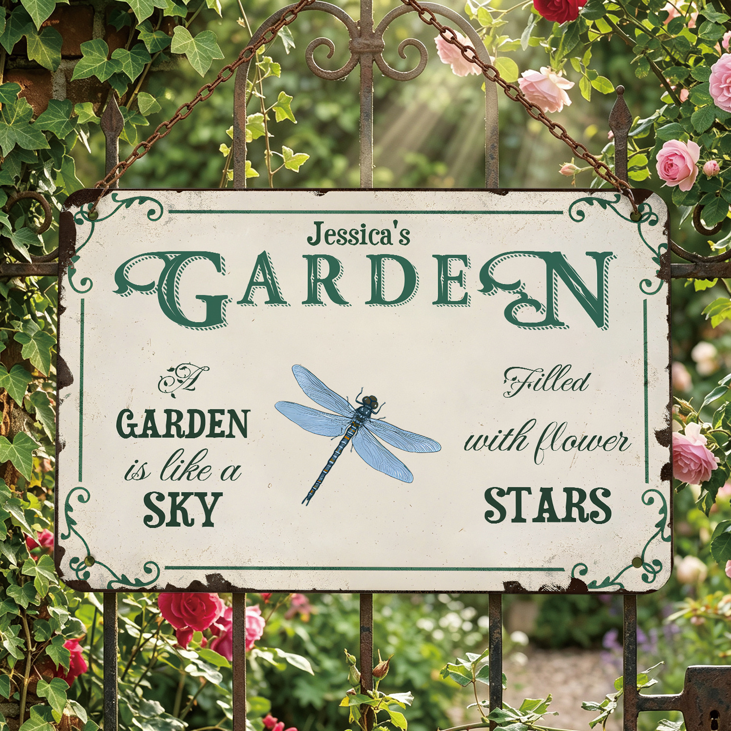 Personalised Metal Garden Plaque with First Name and Quote of Your Choice – Vintage Wall Decoration