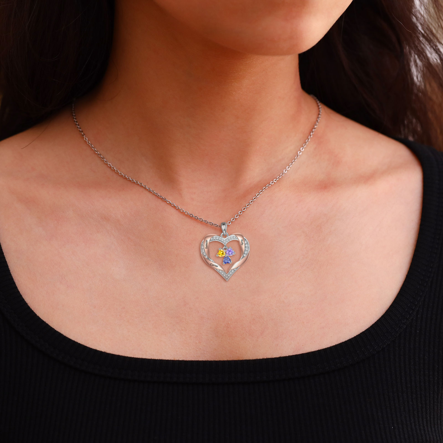 Personalised Two-Tone Birthstone Heart Necklace