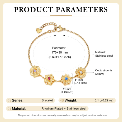 Personalised Women's Bracelet with 2-4 Birthstones and Birth Flowers, Rotating Bracelet for Women | Jessemade