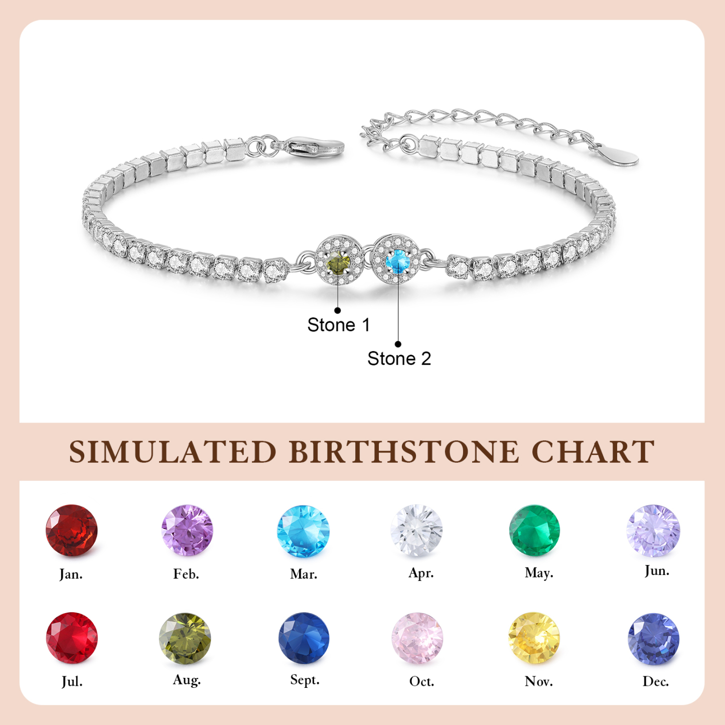 Personalised 2-5 Birthstones Tennis Bracelet
