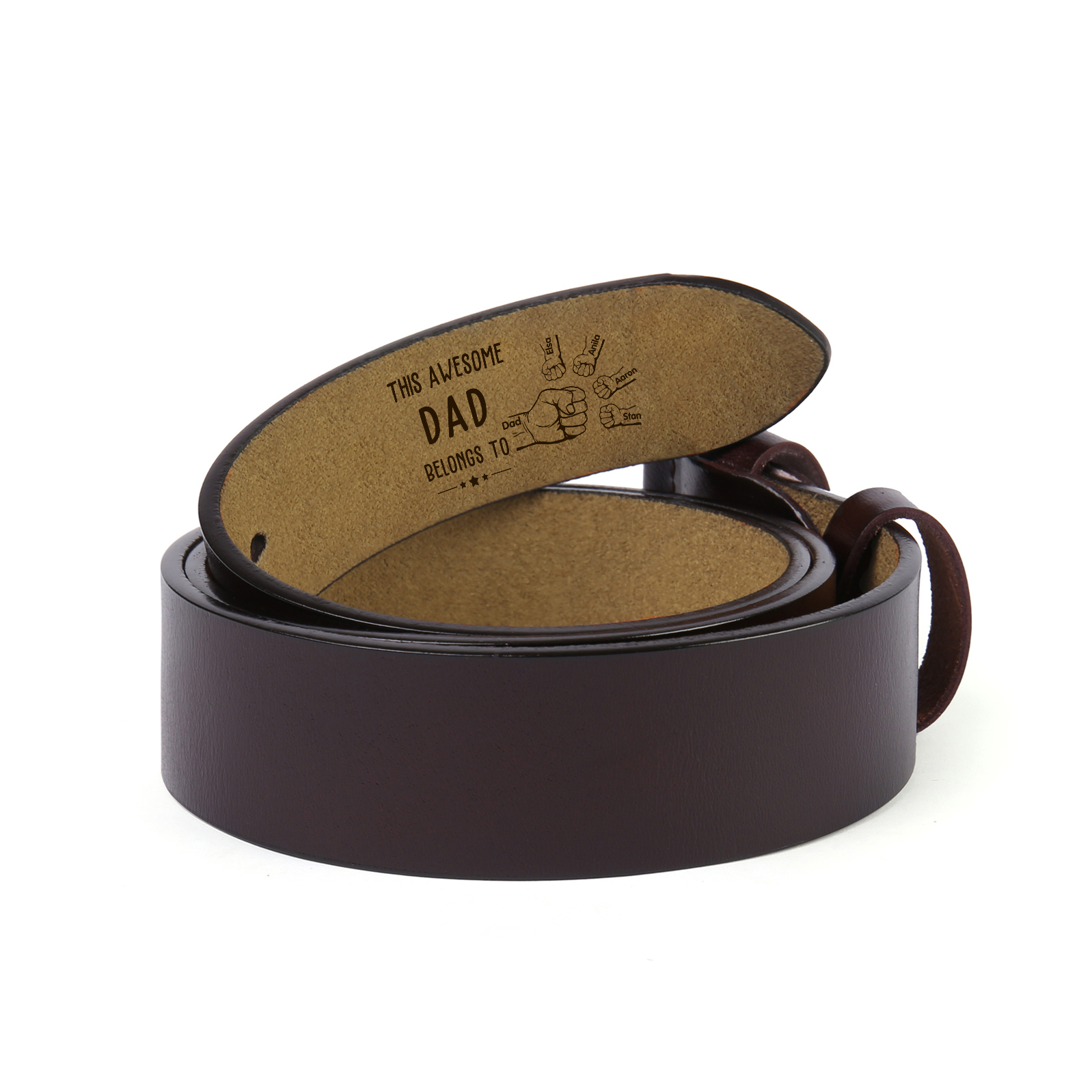 Personalised Leather Belt Customise 2-7 Names and Fists 1 Title Father’s Day Birthday Gift for Dad Grandpa | Jessemade