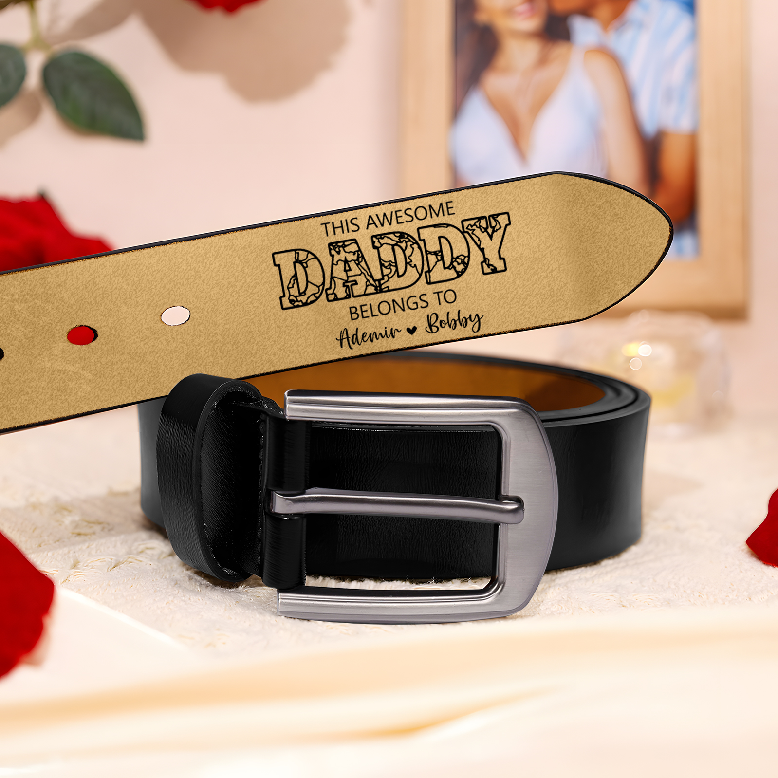 Personalised Leather Belt with 2-7 Names and 1 Letter "This awesome daddy belongs to "| Father’s Day Gift | Jessemade