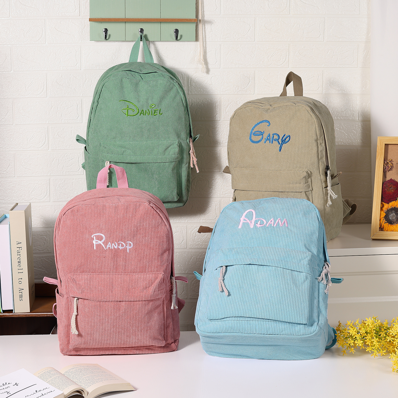 Personalised Four-Colour Corduroy Bag Name Custom Backpack for Kids Back to School Gifts | Jessemade
