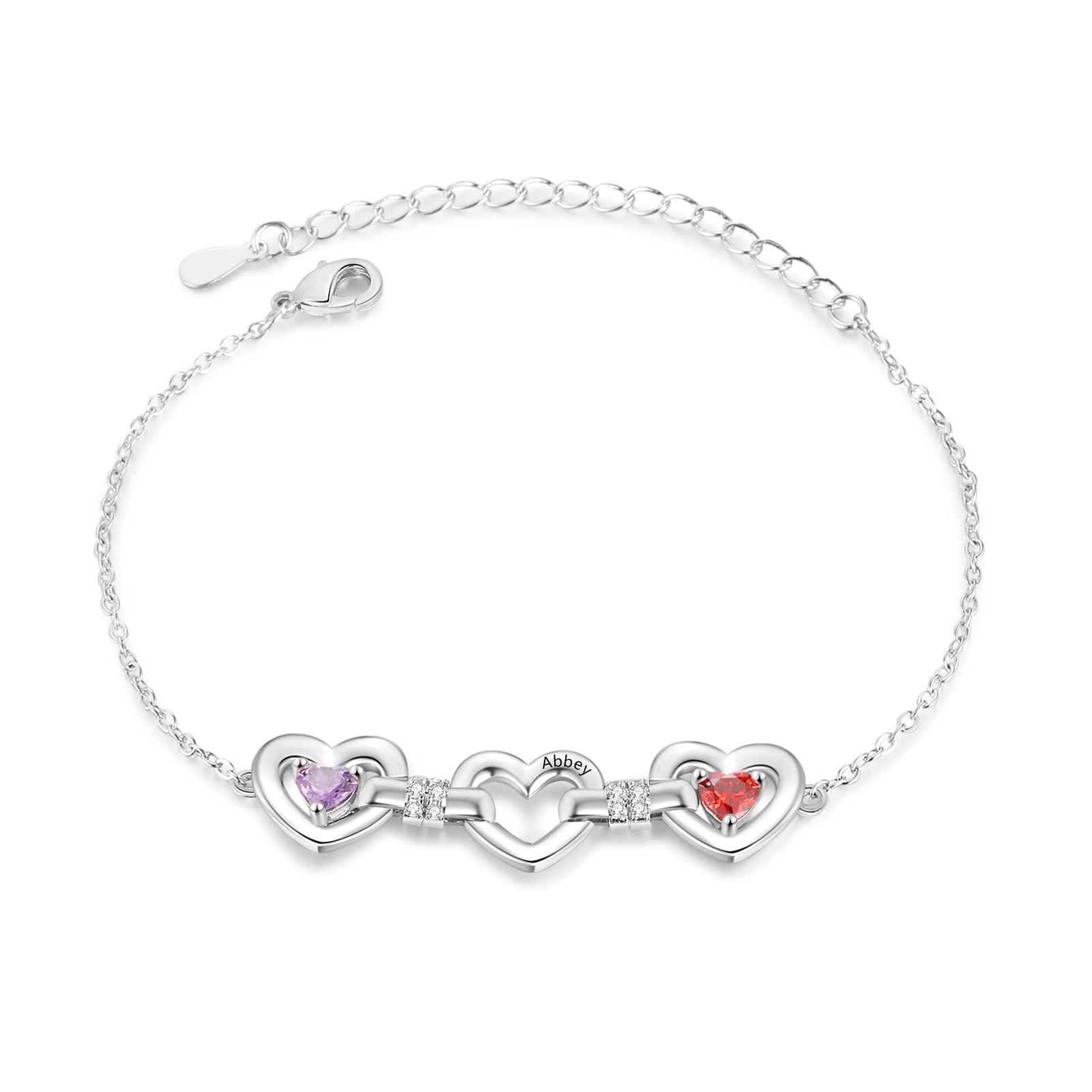 Personalised Birthstone Heart Bracelet Custom Name Meaningful Birthday Gift for Mum Wife or Best Friend | Jessemade