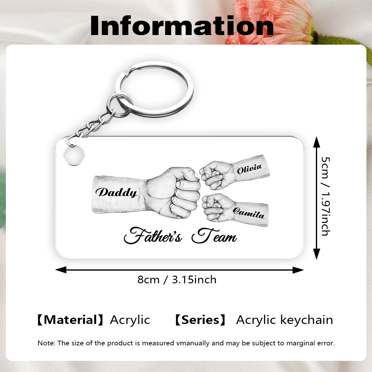 3 Names - Personalised Text & Name Acrylic Keychain Fist Bump Fathers Day Gifts for Dad/Grandpa-Jessemade AU