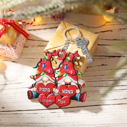 Personalised Gnome Family Wooden Christmas Ornament Custom with 6 Names Keychain Gift For Nana Papa-Jessemade AU