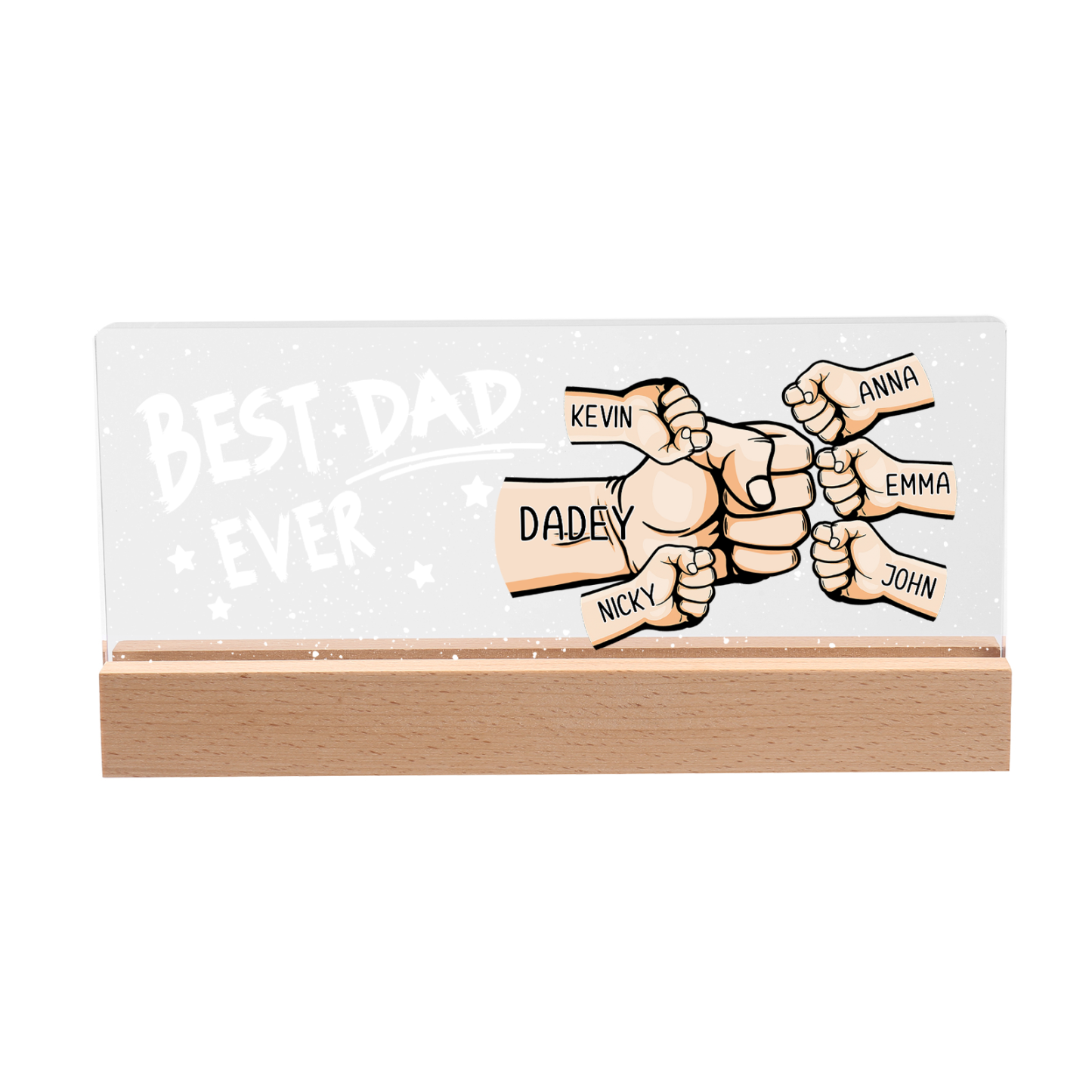 Best Dad Ever - Personalised 6 Names Acrylic Night Light Custom Fist Bump LED Lamp Fathers Day Gifts-Jessemade AU