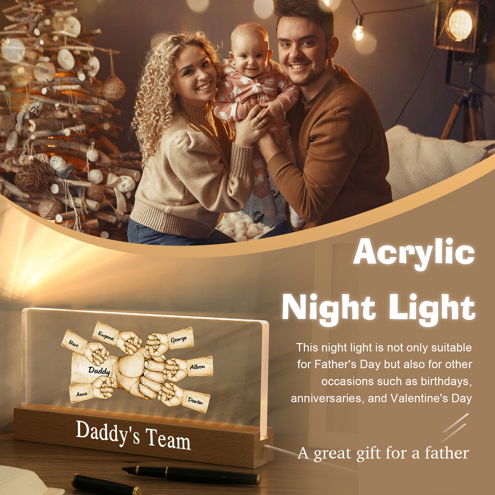 7 Names -  Personalised Name & Text Acrylic Night Light Custom Fist Bump LED Lamp Fathers Day Gifts-Jessemade AU