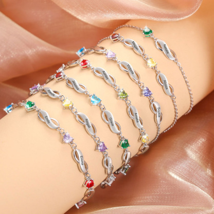 Personalised Infinity Bracelet With 4 Birthstones Engraved Names Bracelet Gift For Women-Jessemade AU