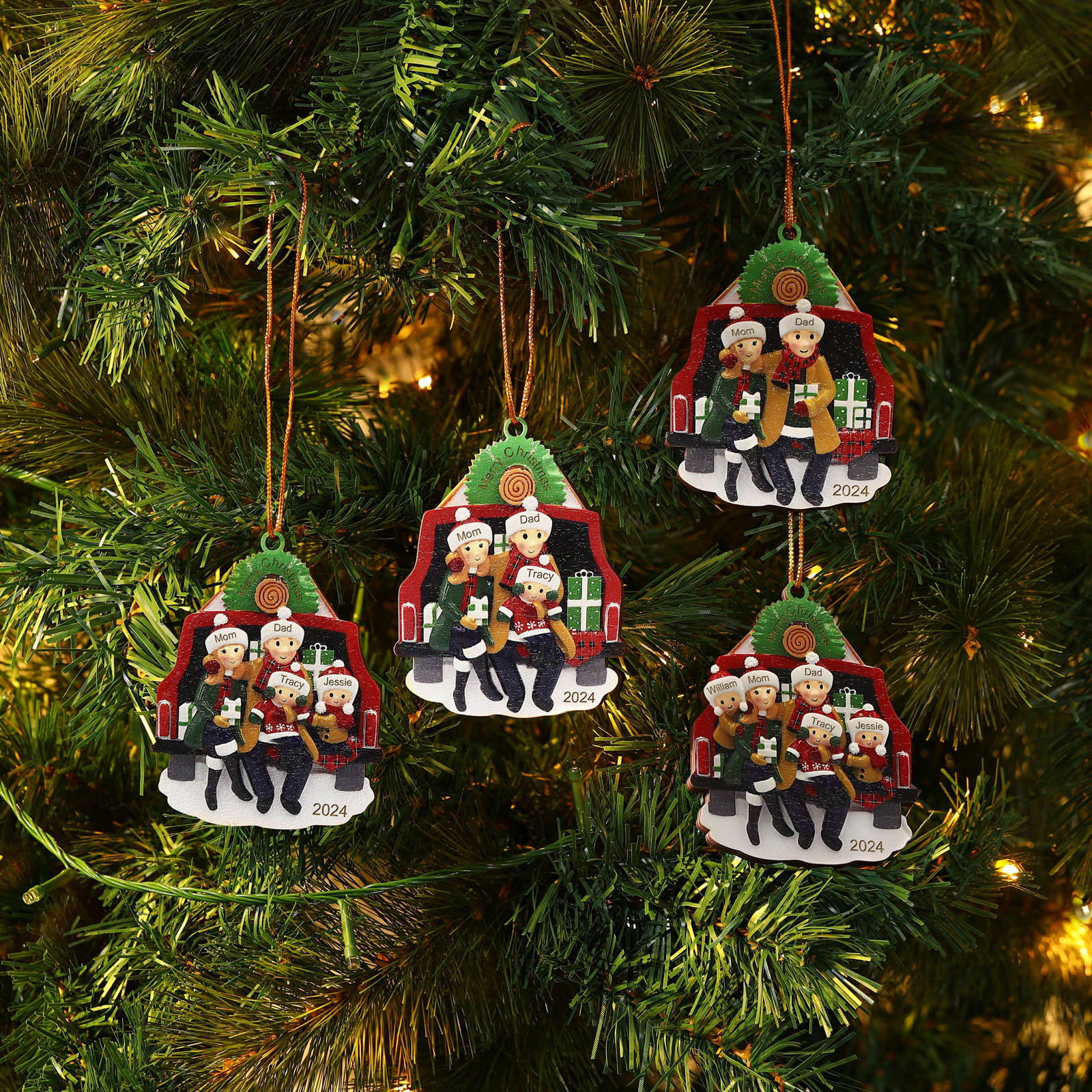 Custom Wooden Family Car Ornament Personalized Christmas Gift with 3 Names & Year-Jessemade AU
