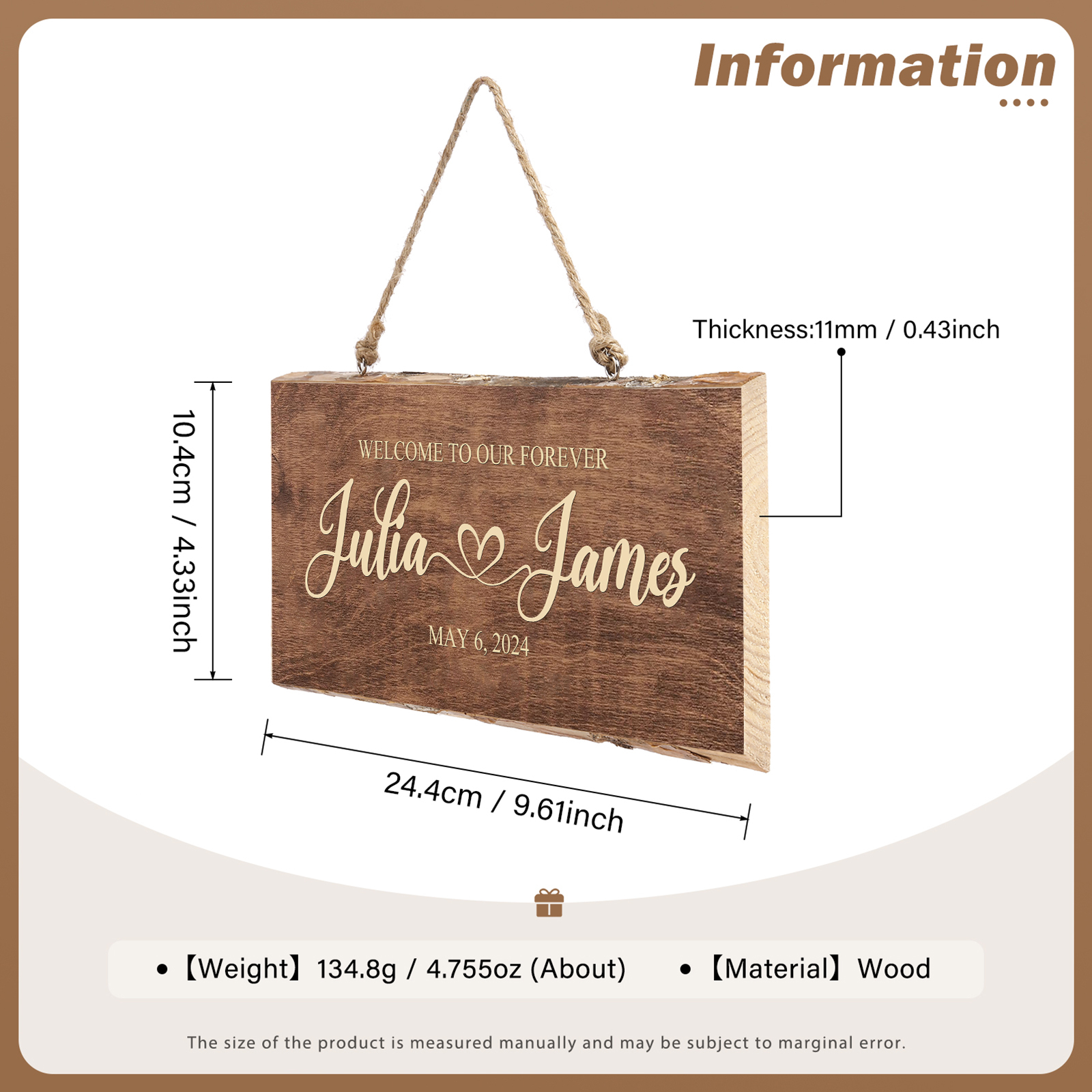 Personalised Text Rectangle Hanging Ornament Custom 2 Names Wooden Sign Home Decor Gifts for Couple - Welcome To Our Forever-Jessemade AU