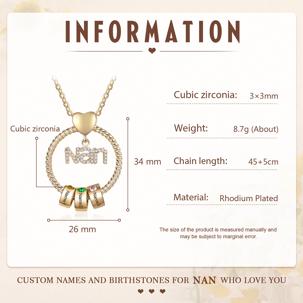 3 Names - Personalised Nan Necklace Custom Names 3 Birthstones Circle Pendant Necklace Christmas Gift for Grandma Nana-Jessemade AU