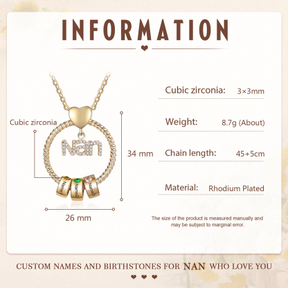 3 Names - Personalised Nan Necklace Custom Names 3 Birthstones Circle Pendant Necklace Christmas Gift for Grandma Nana-Jessemade AU