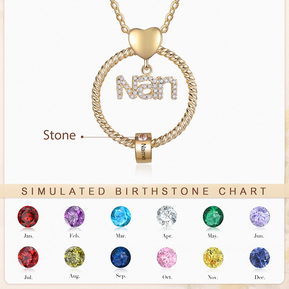 1 Name - Personalised Nan Necklace Custom Name Birthstone Circle Pendant Necklace Christmas Gift for Grandma Nana-Jessemade AU