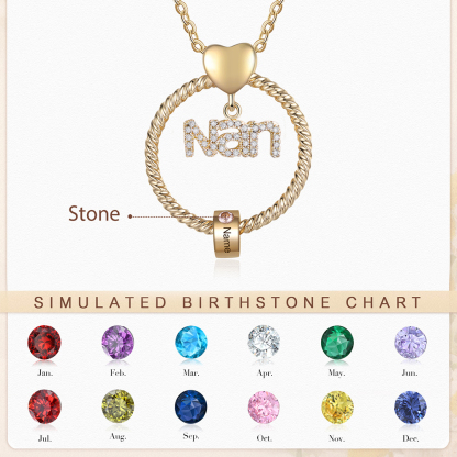 1 Name - Personalised Nan Necklace Custom Name Birthstone Circle Pendant Necklace Christmas Gift for Grandma Nana-Jessemade AU