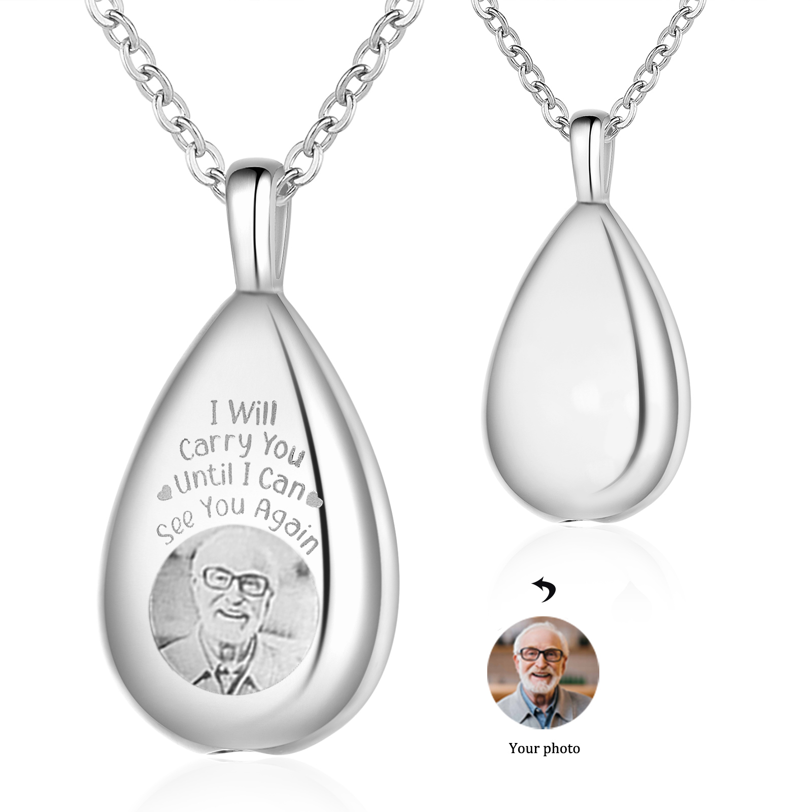 Personalised Memorial Ashes Necklace Custom Photo Commemorative Gifts - I Will Carry You Until I See You Again