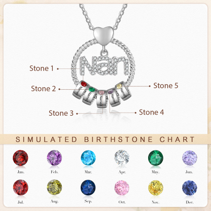 5 Names - Personalised Nan Necklace Custom Names 5 Birthstones Circle Pendant Necklace Christmas Gift for Grandma Nana-Jessemade AU