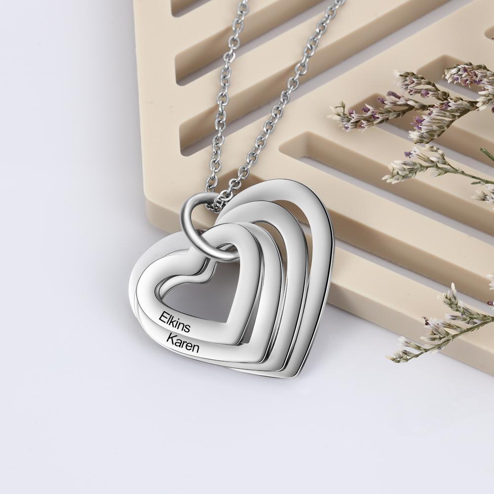 Personalised Mother Necklace Engraved 4 Names Heart Pendant Necklace-Jessemade AU