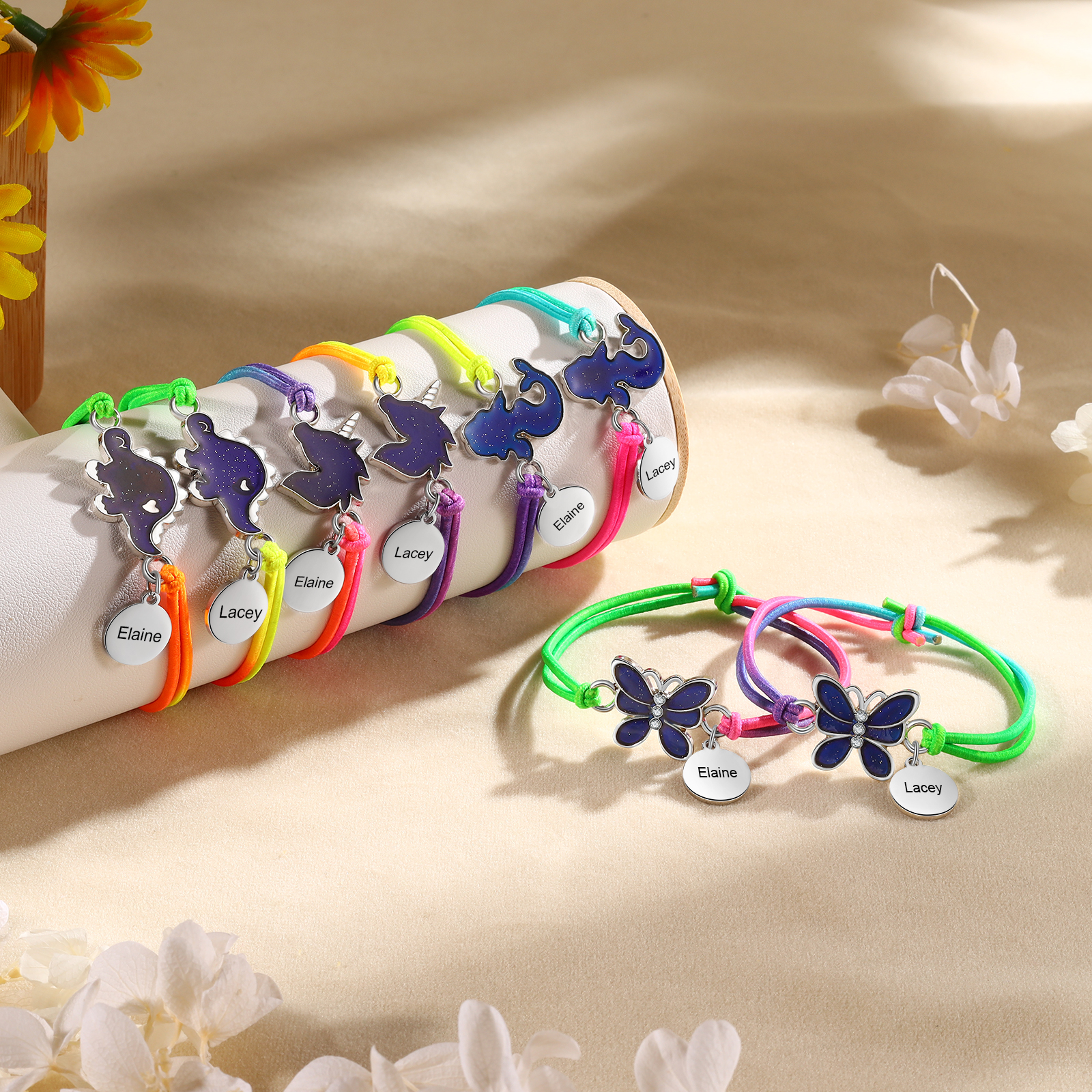 2 Pcs Bracelet Set Custom Names Butterfly Charm Hair Ties Back To School Gift for Daughter - Your Wings Already Exist-Jessemade AU