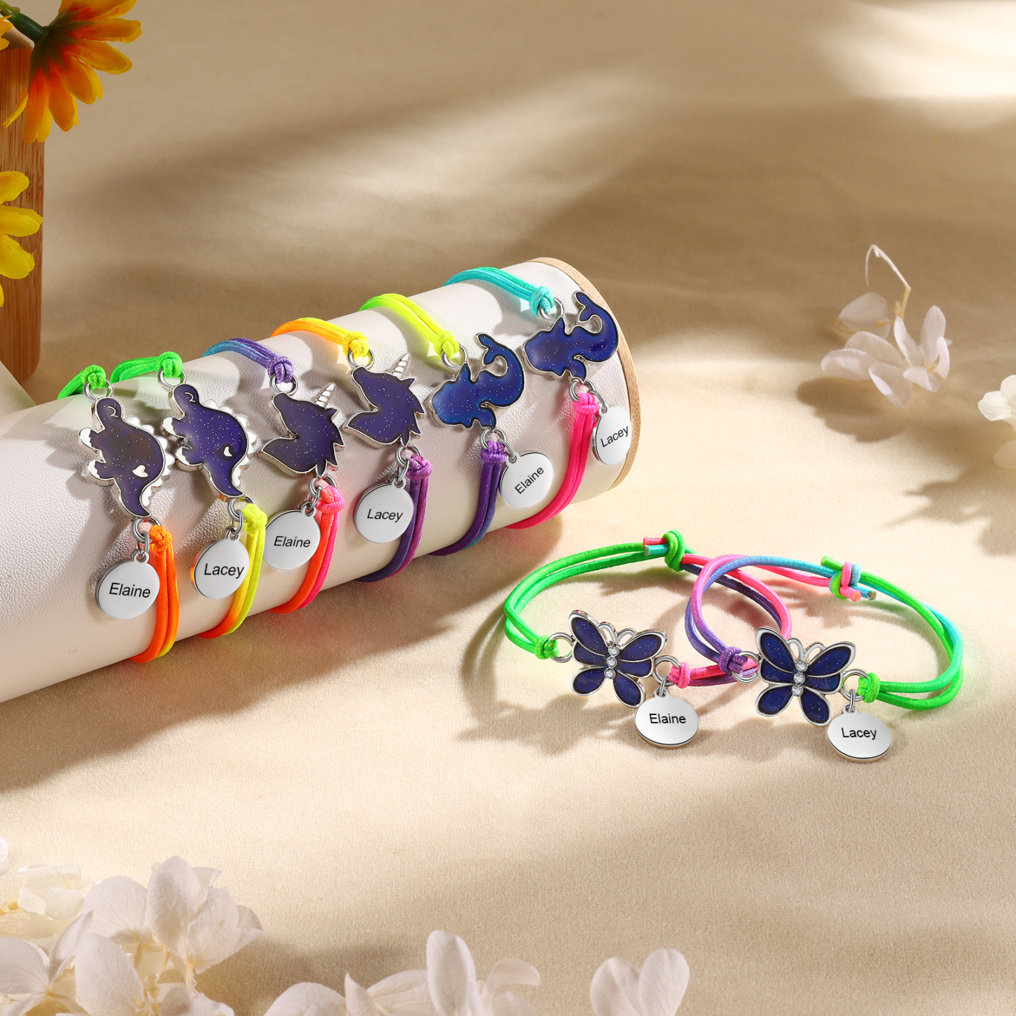 2 Pcs Bracelet Set Custom Names Butterfly Charm Hair Ties Back To School Gift for Daughter - Your Wings Already Exist-Jessemade AU