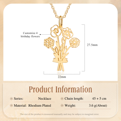 Personalised 4 Birthday Flowers Necklace Custom Pendant Necklace Gold Birthday Gift for Her-Jessemade AU