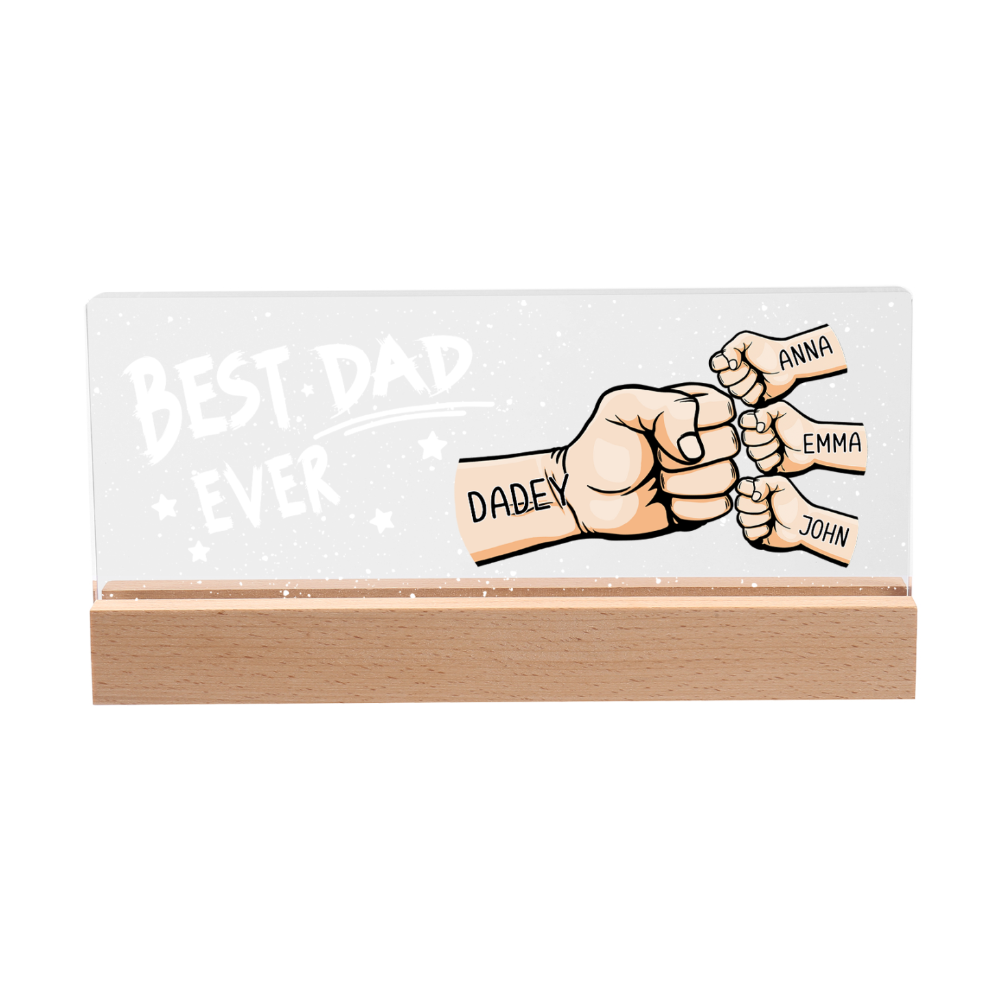 Best Dad Ever - Personalised 4 Names Acrylic Night Light Custom Fist Bump LED Lamp Fathers Day Gifts-Jessemade AU