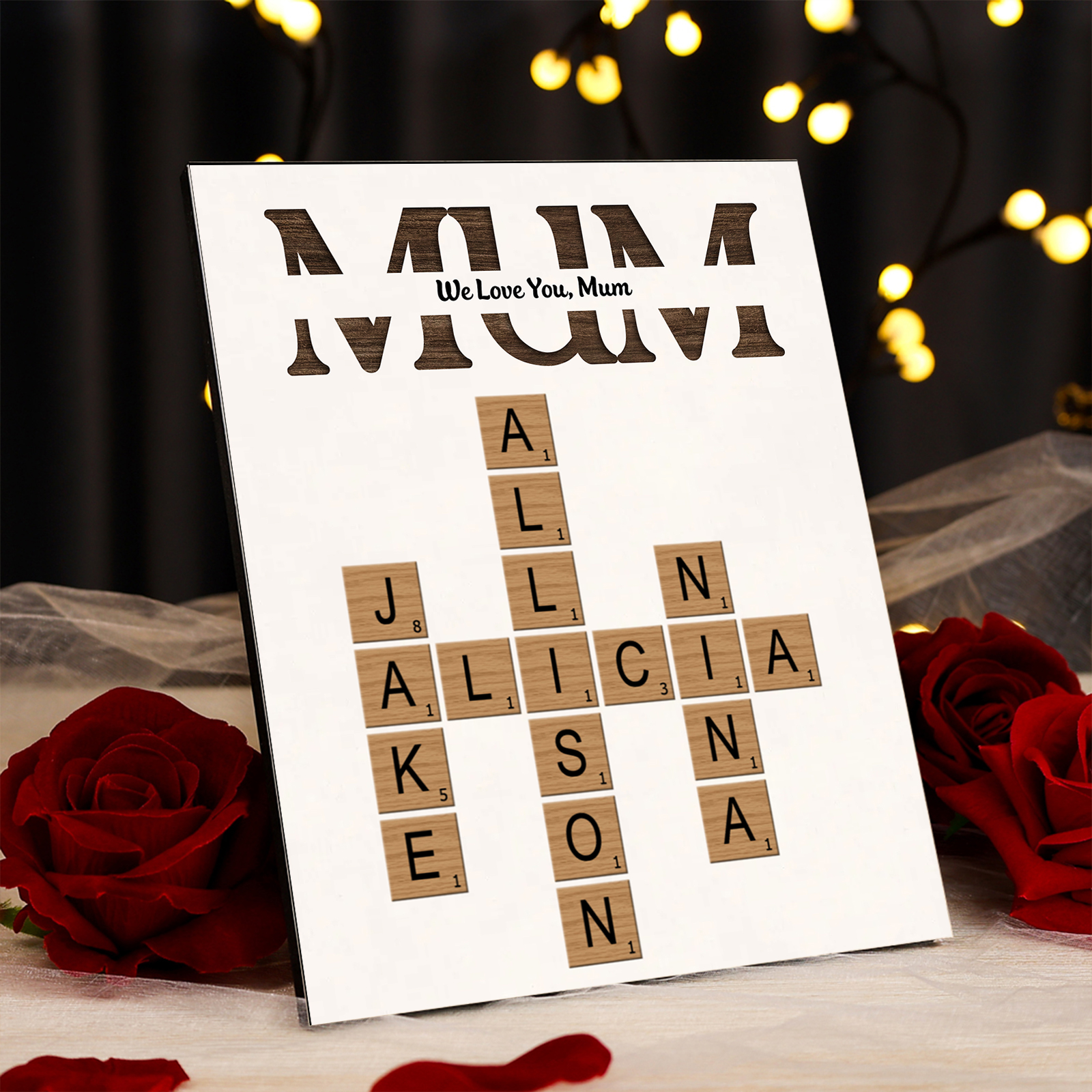Personalised Wooden Plaque Crossword Custom With Text & Names Ornament Gift for Mum | Jessemade
