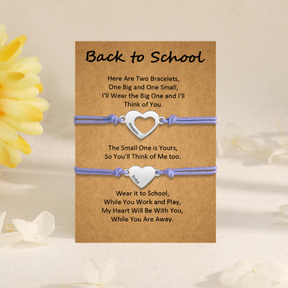 2 Pcs Heart Bracelet Set Custom 2 Names Adjustable Bracelets Back to School Gift for Daughter Granddaughter-Jessemade AU