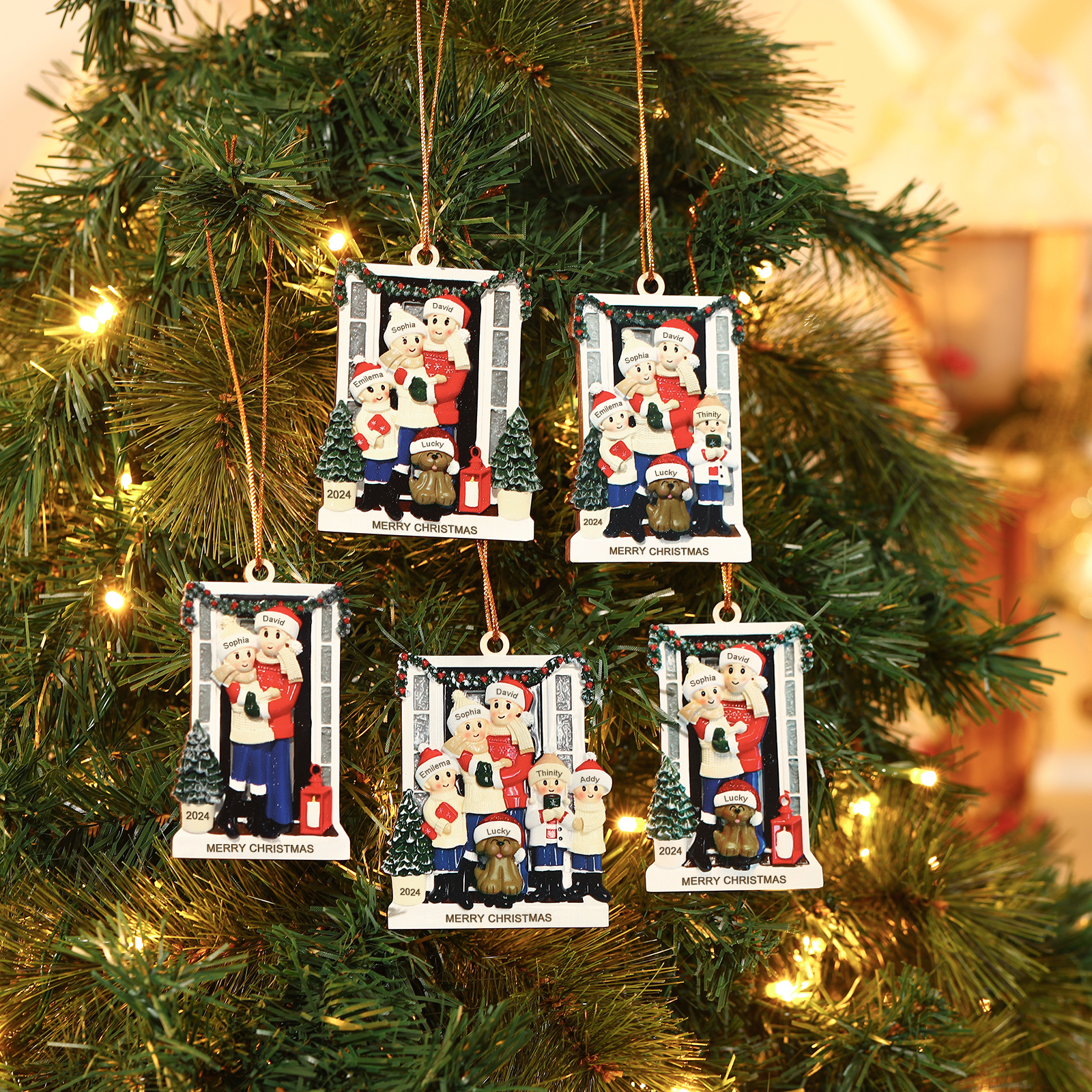 Personalized Family Ornament with Pet Dog Custom with 2 Names Christmas Gift 2024-Jessemade AU