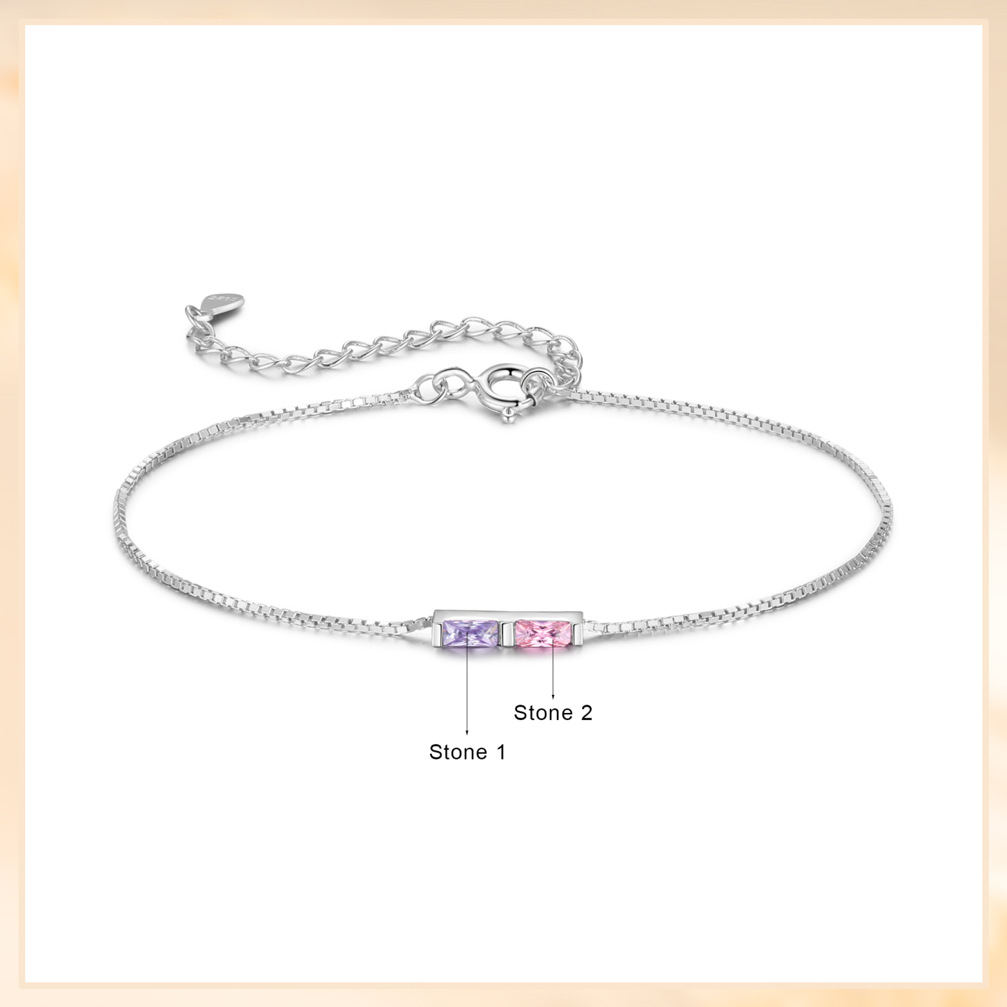 S925 Silver Custom 2 Birthstones Bracelet Gold Adjustable Bracelet Personalised Birthday Gift for Her