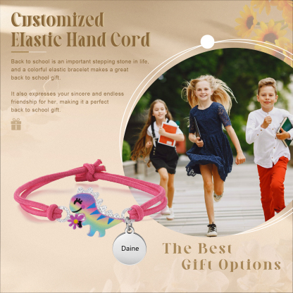 2 Pcs Bracelet Set Custom Names Red Dinosaur Charm Hair Ties Back To School Gift for Girls - My Heart Will Be With You Throughout The Day-Jessemade AU