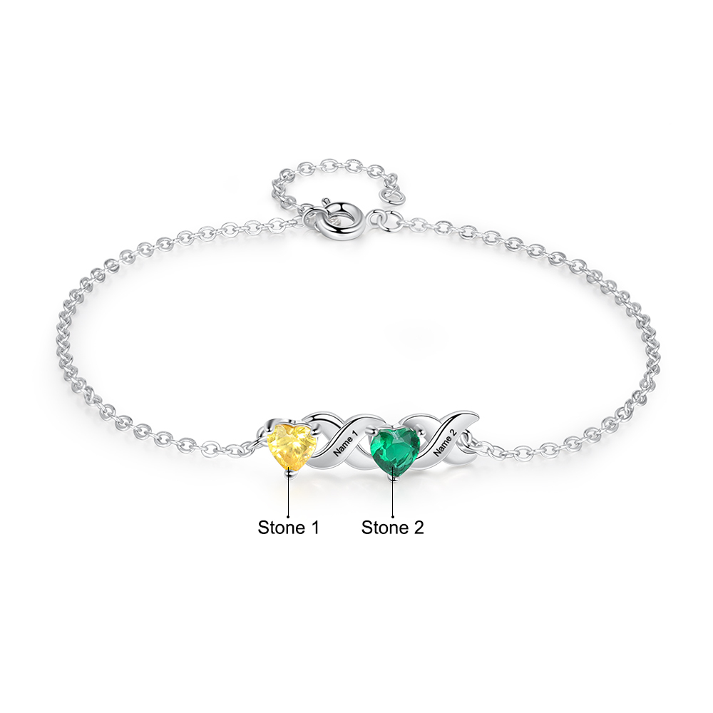 Custom Heart Birthstone Jewelry Set Necklace Bracelet for Family Personalised with 2 Names 2 Birthstones-Jessemade AU