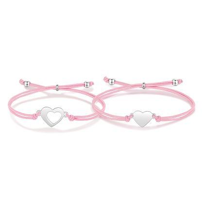 2 Pcs Heart Bracelet Set Custom 2 Names Adjustable Bracelets Back to School Gift for Daughter Granddaughter-Jessemade AU