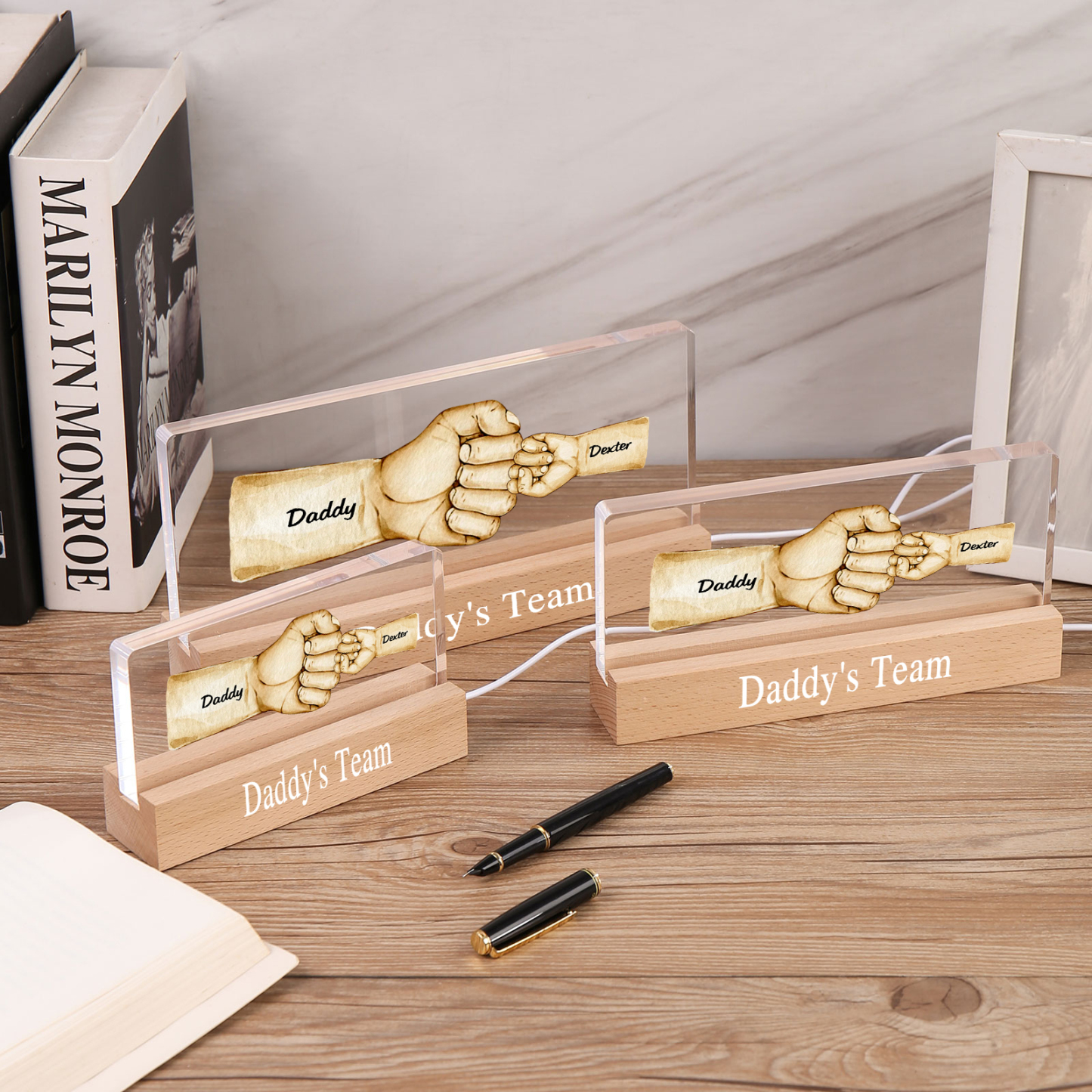 2 Names -  Personalised Name & Text Acrylic Night Light Custom Fist Bump LED Lamp Fathers Day Gifts-Jessemade AU